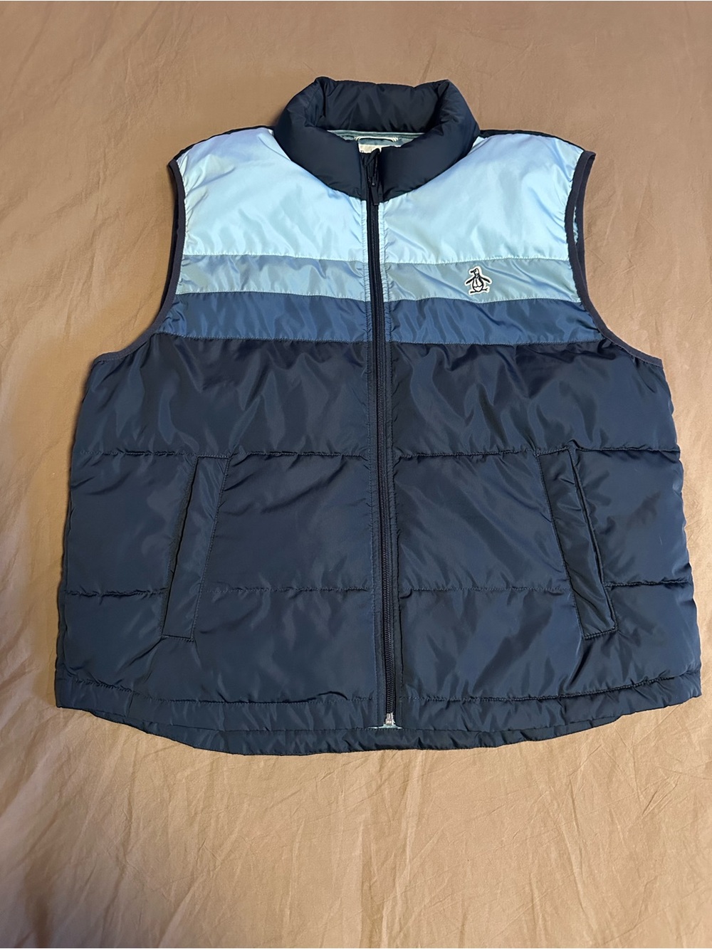 Original Penguin Navy and Light Blue Striped Puffer Vest
